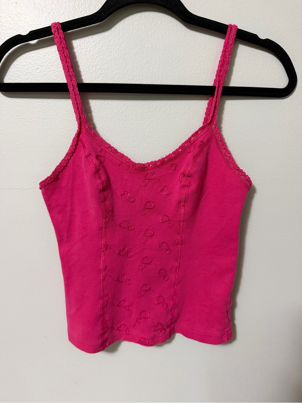 Victoria’s Secret Pink Heart Mesh Lace Trim Cami Tank Top Size S Y2K